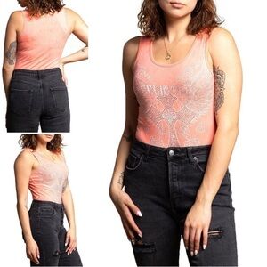 New Affliction Margo Wings Shell Pink Core Collection Sleeveless Tank Bodysuit
